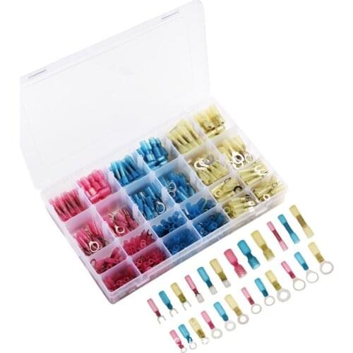 480pcs/box heat shrink rings Electrical Wire Insulated Butt Terminal Crimp Connector quick disconnect Spade Butt Ring Fork Set