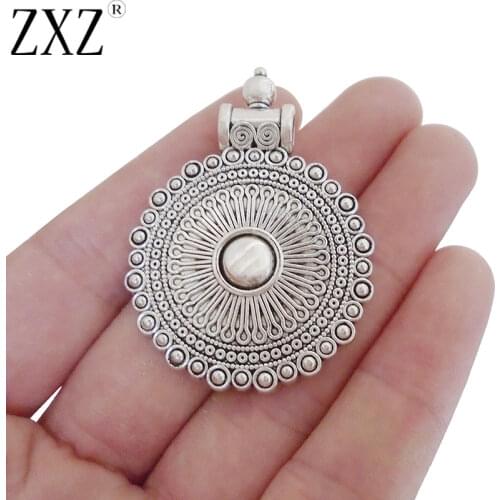 ZXZ 5pcs Round Flower Charms Pendants For DIY Necklace Jewelry Making Finding 48x35mm