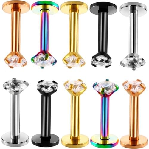5PCS Steel Lip Rings Internal Thread Labret Monore Piercing Helix Earrings Prong 3mm Round Gem Ear Cartilage Tragus Sexy Jewelry