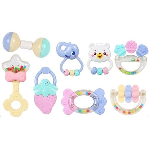 8 Sets Of Baby Cute Handbell Toy Exercise Hand Grab Rattle Teether Toy Intellectual Development Puzzle Rattle Toy