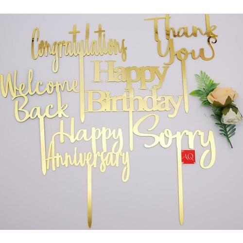 Acrylic Gold Cake Topper Birthday Anniversary Congratulation party decorations for cupcake toppers