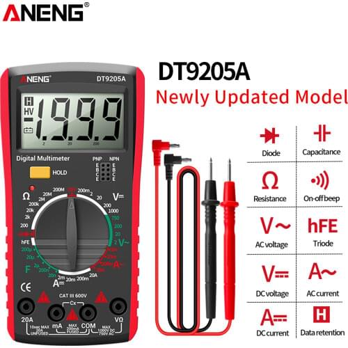 Newly ANENG DT9205A Digital True RMS Professional Multimeter AC/DC Current Tester hFE Ohm Capacitor Voltage Meter Detector Tool