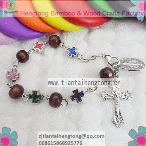 Free shipping 8mm wooden bead bracelet, religious bracelet, alloy cross bracelet, rosary bangle
