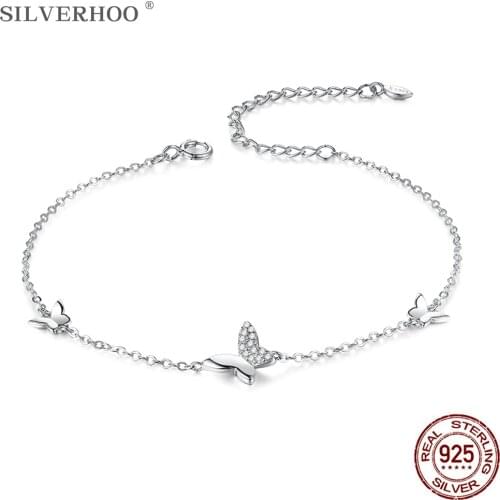 SILVERHOO 925 Sterling Silver Bracelet Bangle For Women Flying Butterfly Adjustable Wedding Anniversary Gift Bracelets Jewelry