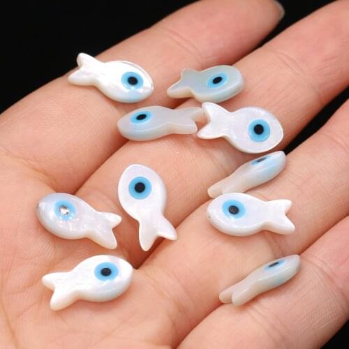 5Pcs Fine Natural Shell Evil eye Beads Fish Shape Spacer Beads for Jewelry Making DIY Necklace Earrings Accessories