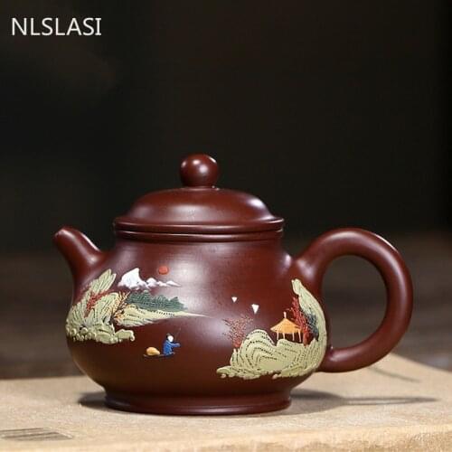 Yixing Boutique Tea Pot Mud Painted Landscape Purple Clay Teapot Raw ore Beauty Kettle Chinese Tea Ceremony Customized 190ml