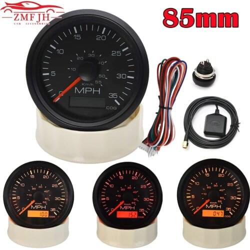 85mm 35MPH 55KM/H Boat Digital GPS Speedometer Odometer Gauge Marine Truck Yacht with Red /Yellow/Orange Backlight Color 9-32V