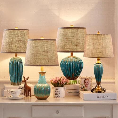 European Vintage Ceramic Table Lamps for Living Room Bedroom Lamp Fabric Stand Light Fixtures Hotel Study Desk Lamp Art Decor