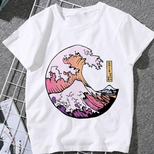T-shirt Womens Whale waves Print Harajuku Aesthetic T Shirt Japan style Fashion Tops Female Tshirt Summer Short sleeve Clothing