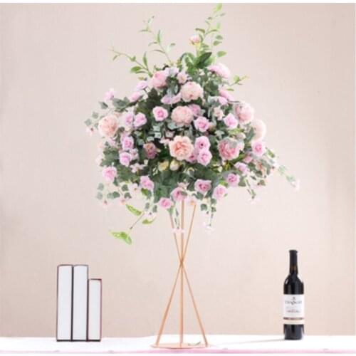 Hotsale artificial silk pink roses with green grass flowers table centerpiece wedding flower docoration 2pcs/lot