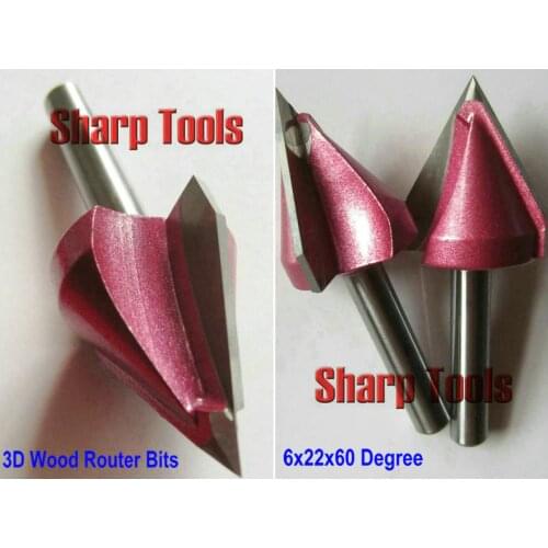 6x22x60 degree cnc cutters for wood, wholesale carbide router bits for wood working 3D bevelling carving