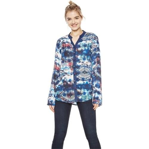 Spanish D back shoulder cut out Embroidery Lace Panel Print Long Sleeve Shirt