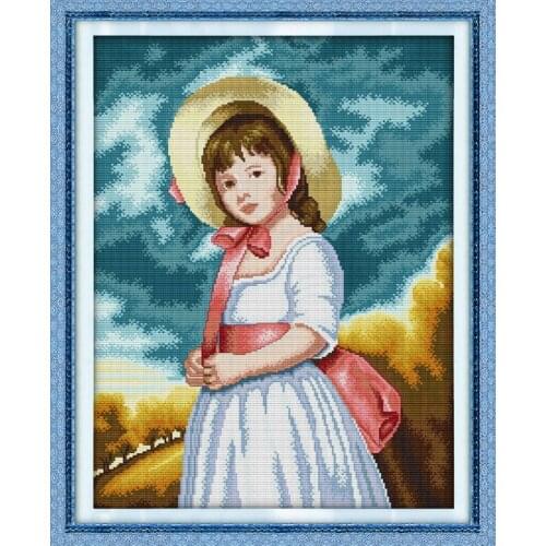 Oil Painting Girl Canvas Arts Crafts Sewing Cross Stitch Kit 11CT Printed Embroidery DIY Handmade Needlework Wall Home Decor
