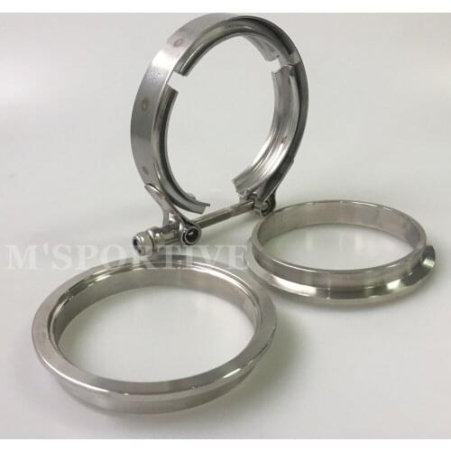 MSPORTIVE -3.5" Inch 89mm SUS 304 Stainless Steel V-Band Clamp Flange Kits Exhaust Pipe clamps turbocharger clamps