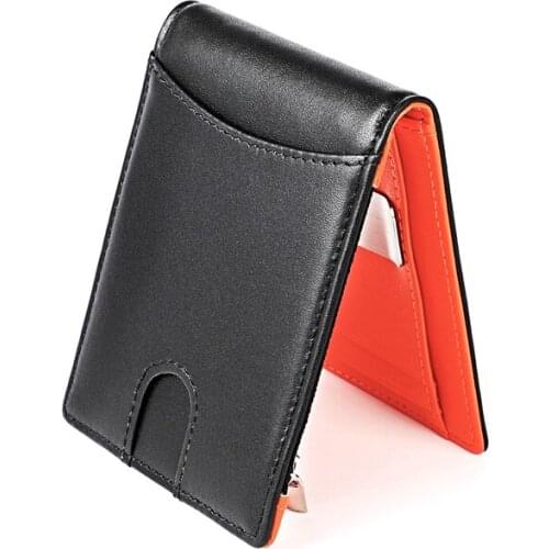Mini Short Cowhide Money Clips Men Short Wallets RFID With Zipper Coin Pouch Genuine Leather Male Money Purses Card Holder