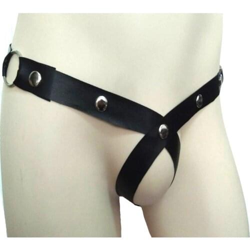 Metal Cock Ring G String Man Sexy Panties Gay Sex Underwear String Thong Briefs Leather Lace Jock Open Crotch Erotic Lingerie A5