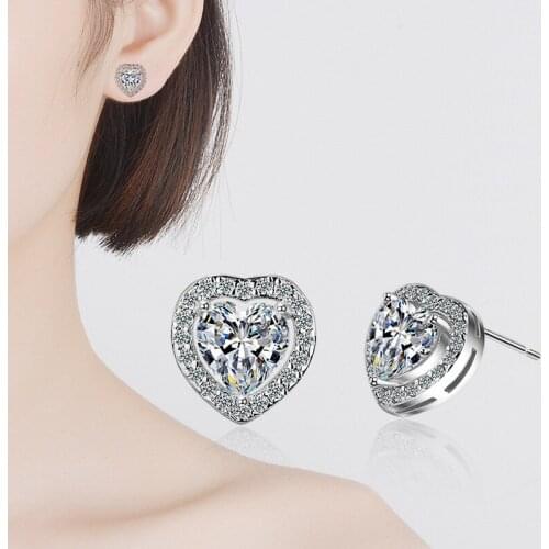 WANGAIYAO fashion inlaid zircon earrings female heart-shaped zircon earrings earrings temperament earrings