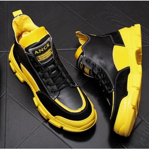 Mens daddy high-top board shoes,the new-style leather shoes in the thick-soled casual shoes,Anti-wrinkle leather cowboy