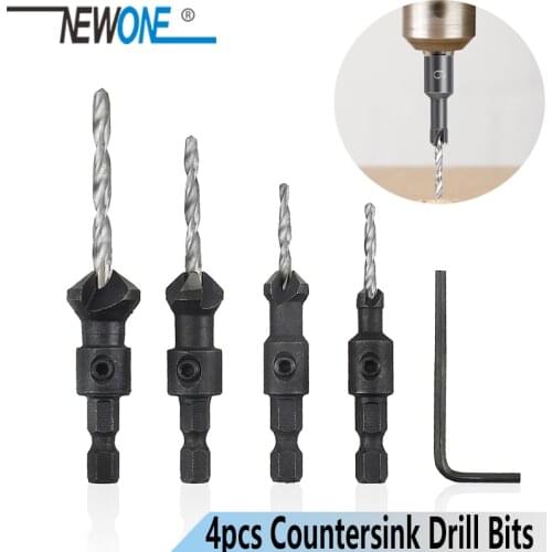 NEWONE 4pcs/set HSS Drill Bits Set Hex Shank #6 #10 #13 #16 Countersink Drill Bit For Woodworking Tool