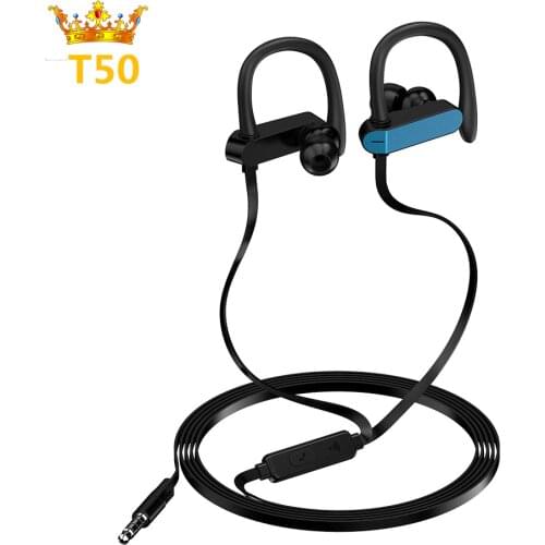 T50 Fashion Running Ear Hooks Wired Noise Cancelling Bass Music Sport Earphone with Mic for iphone huawei xiaomi