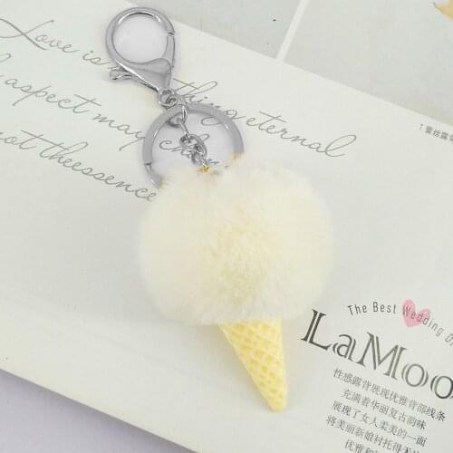Novelty Rabbit Fur Pom Pom Ball Keychain Women Bag Pompom Ice Cream Fur Ball Keyring Car Pompon key Holder Jewelry Wedding Gift
