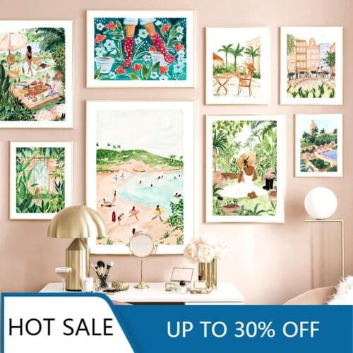 Beach Surf Pool Morocco Tropical Jungle Palm Leaf Nordic Posters Wall Art Prints Canvas Painting Pictures For Home Decoration