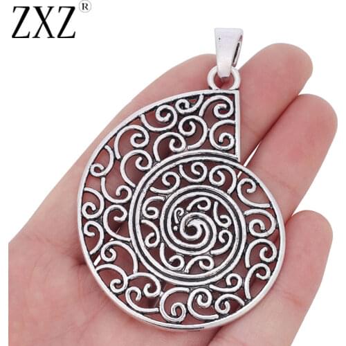 ZXZ 2pcs Large Spiral Swirl Conch Sea Snail Charms Pendants for Necklace Jewelry Making Findings 70x52mm