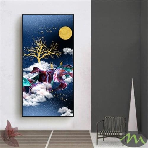 Abstract Golden Sun Canvas Painting Big Paint Posters Prints Tableaux for Living Room Nordic Wall Art Decor with Hanger 6-19