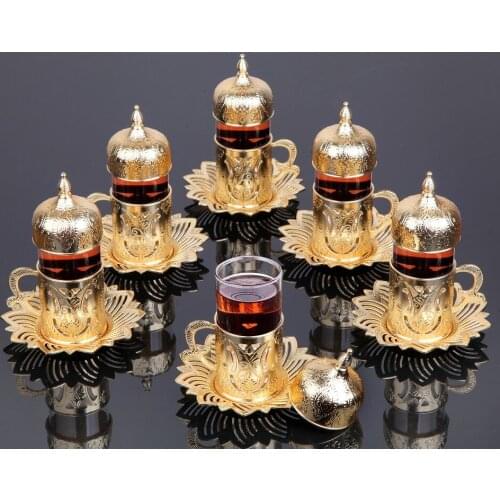 24 piece gold color gilded tea set tea sets gold color cup set lid tea sets Ottoman tea cup sets for 6 persons