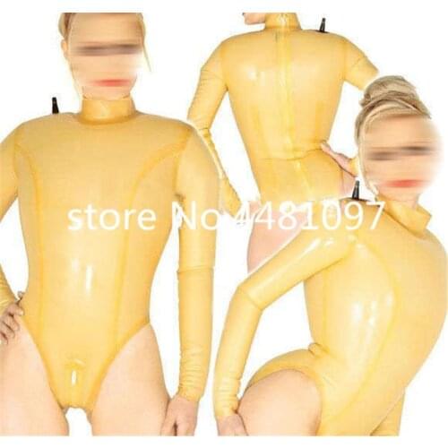 Handmade Nature Latex Catsuit Rubber Inflatable Unitard Zentai Catsuit Customized body suit with back crotch zip for Woman