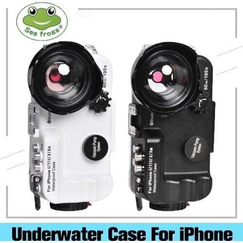 Seafrogs 60m/195ft 4.7'' Bluetooth Waterproof Housing Diving Phone Case Cover Bag For iPhone X/6/7/8-White Black With Dome Port