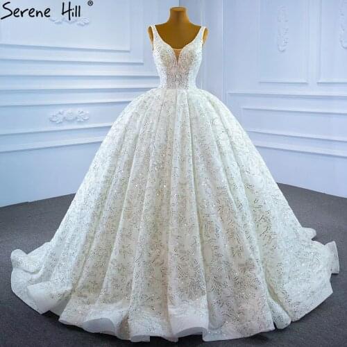 Serene Hill Luxury White Beading Wedding Dresses Gowns 2021 Sparkle Sleeveless Lace Up Bridal Dress HM67254 Custom Made