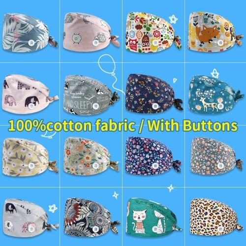 IF New Unisex Scrubs Cap Adjustable pet grooming working Caps animal printing Scrub Lab work accessories womens pet beauty hats