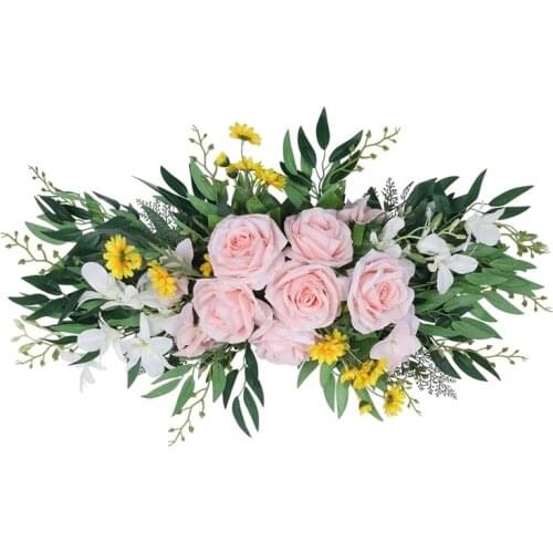 SHGO HOT-Artificial Rose Flower Swag Hanging Greenery Wreath for Home Party Front Door Window Wall Tabletop Wedding Arch Decor