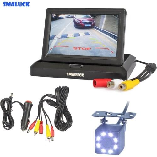 SMALUCK 5" Backup Car Monitor LCD Display Reversing Car LED Camera Color Night Vision Rear View Mirror HD Camera Kit Security