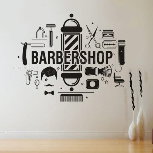 Hair Cut Design Tools Wall Vinyl Decals Barbershop Logo Window Sticker Poster Hair Salon Interior Decoration Art Mural AZ1007