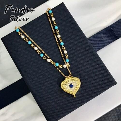 High Quality S925 Sterling Silver Jewelry 1:1 Copy,Double Chain Medal And Blue Stone Adjustable Necklace For Women GiFT