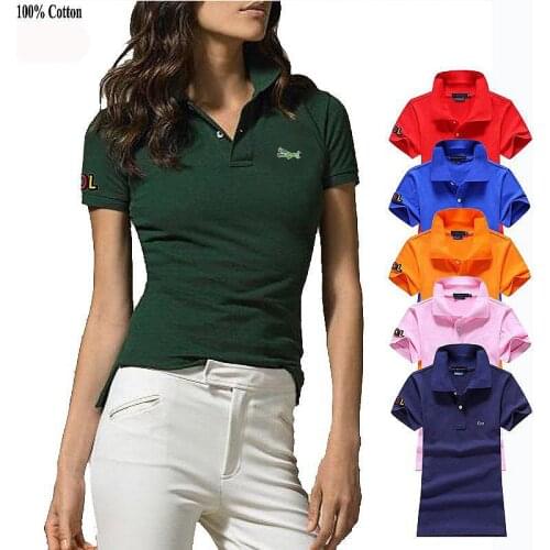 High quality 2020 New Womens short sleeve polos shirt 100% cotton Casual Ladies Fashion Brand polos shirt womens slim tops