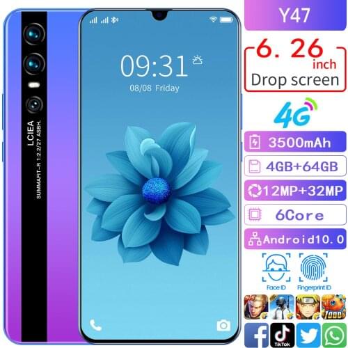 Y47 6.26 Inch HD Water Drop Screen High-End 3D Fashion Glass Rear Cover Double Card Double Standby For Multiple Languages