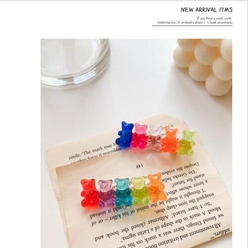 Korean Style Candy-colored Jelly Bear Shape Resin Hair Clips Cute Cartoon Animal Hairpin Women Girls Hair Acccessories T1463