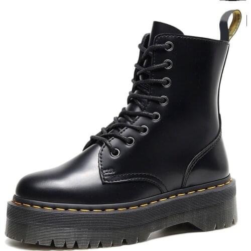 Boots Women High Quality martens Boots British style womens Leather Ankle boots platform Round Toe Side zipper motorcycle boots