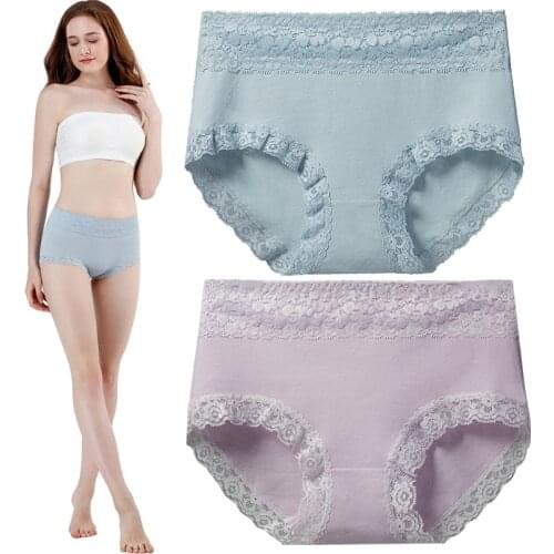12PCS Womens panties plus size pure cotton breathable female underwear tighten middle waist lace ladies lingerie seamless