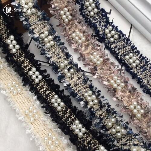3yards/lot New fashion Plush edge Beaded ribbon Pearl Accessories DIY clothing accessories width 3cm RS1737