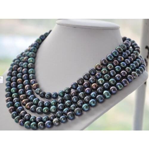 5 rows 6mm 7mm 8mm 9mm 10mm black colors freshwater pearl Necklace Woman Jewelry AAA Natural pearl
