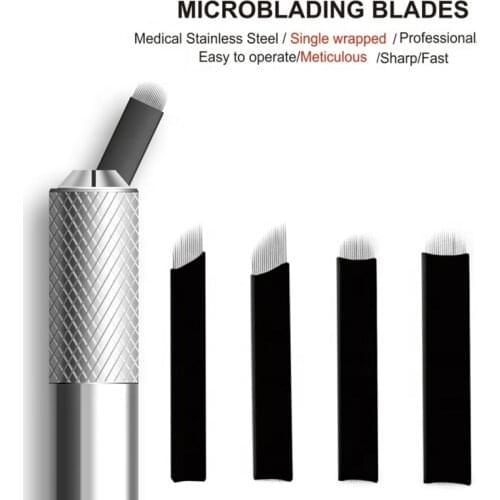 500pcs 0.18mm Lamina Tebori Flex Microblading 12 14 16 18 U shape Tattoo needles for Permanente makeup Eyebrow Blades Manual pen