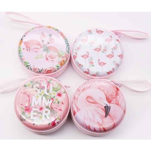 7.3x7.3cm New Cute Animal Flamingo Gift Box Round Shape Tinplate for Candy Womens jewelry storage box Wedding Party favor