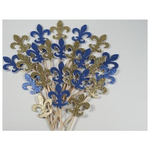 Glitter Fleur de Lis cupcake toppers Food Picks rustic wedding party baby bridal shower birthday cake topper decor