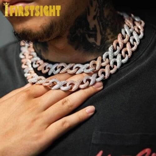 New 15MM Two Tone Cuban Link Miami CZ Necklace Iced Out Bling Zircon Hip Hop Jack Infinity Link Chain Choker Women Men Jewelry