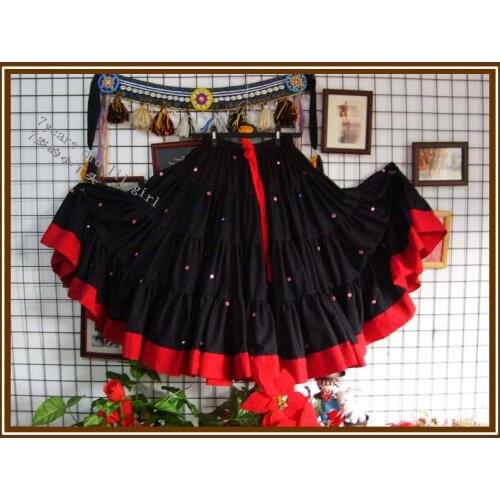 Cotton 4Tiered 18Yards Ats Gypsy Tribal Belly Dance Skirt With Border EI30