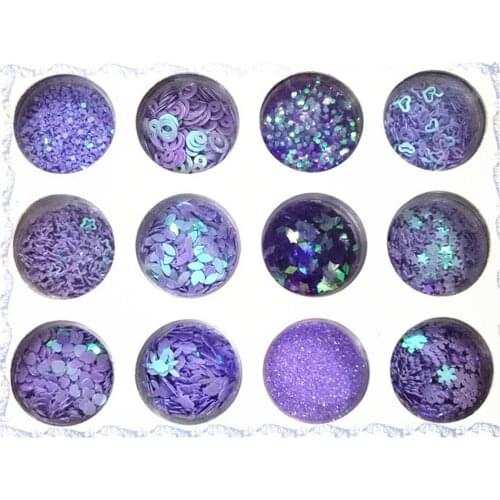 Purple Nail Art Glitter Powder 12 Box UV Gel Acrylic Tips Dust Sequin Decoration Nails Dot Diamond Paillette Flakes Accessories